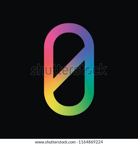 Number zero, numeral, simple letter. Rainbow color and dark background