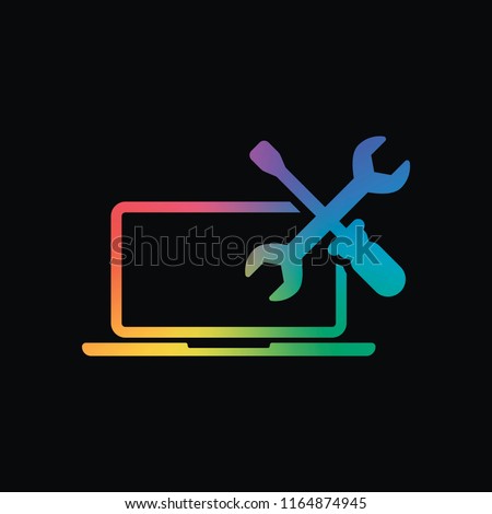 Laptop repair service. Rainbow color and dark background