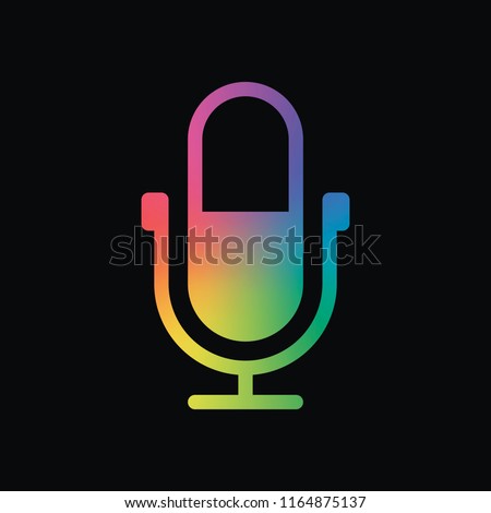 Simple microphone icon. Rainbow color and dark background