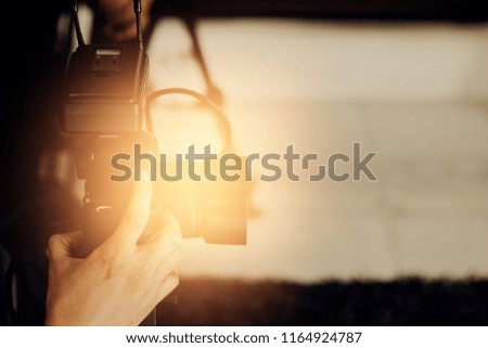 Video camera, videographer close up, cameraman, movie

