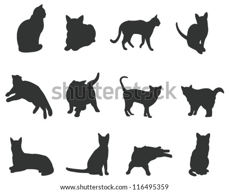 Sets of silhouette cats icon set, in various actions, create by vector