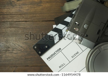 Film production Behind the scenes flat lay image background.