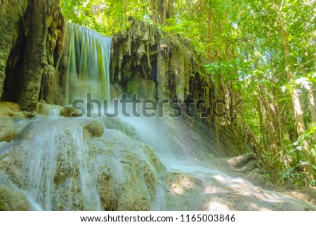 Deep forest waterfall in erawan national park kanchanaburi ,Thailand nature travel