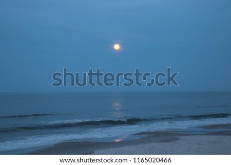 Strawberry moon over beach on summer night.