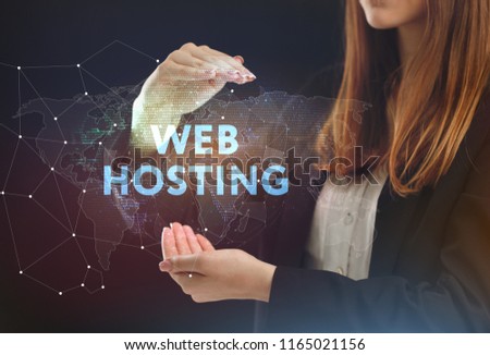 The concept of business, technology, the Internet and the network. A young entrepreneur working on a virtual screen of the future and sees the inscription: Web hosting