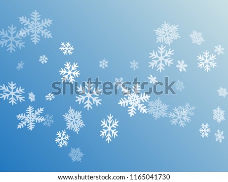 Snow flakes falling macro vector graphics, christmas snowflakes confetti falling scatter card. Winter snow shapes decor. Windy flakes falling and flying winter simple vector background.
