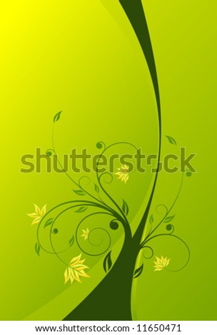 Abstract painted background with floral scroll in green color