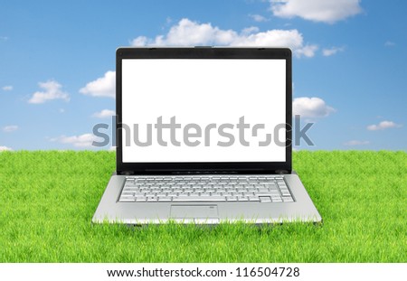 Open laptop showing keyboard and screen  isolated on white background