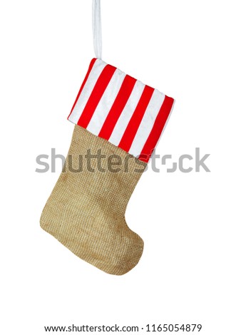 Red christmas boot with gifts on white isolated background