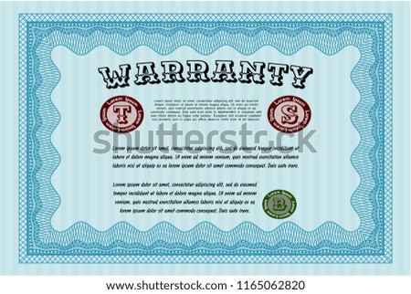 Light blue Vintage Warranty template. Printer friendly. Customizable, Easy to edit and change colors. Lovely design. 