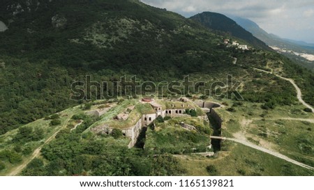 Aerial view of old abandoned fort in Montenegro