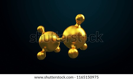 3D illustration of abstract gold molecule background.