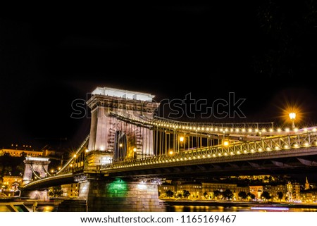 The Chain Bridge (Szechenyi Lanchid) at night Budapest. Budapest, Hungary. Royalty-Free Stock Photo #1165169467