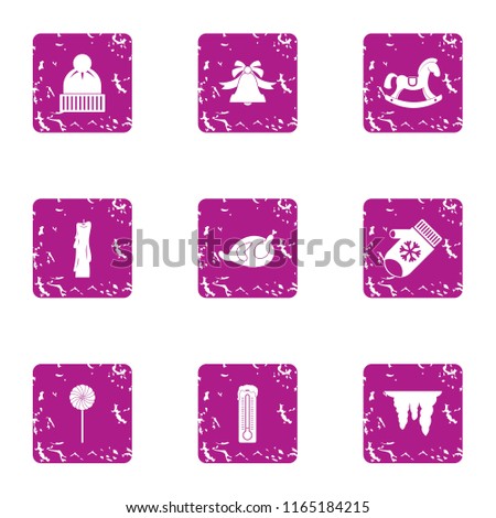 Winter hilarity icons set. Grunge set of 9 winter hilarity vector icons for web isolated on white background