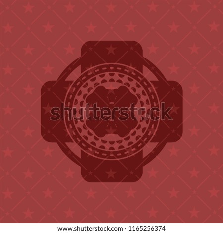 four leaf clover icon inside retro red emblem