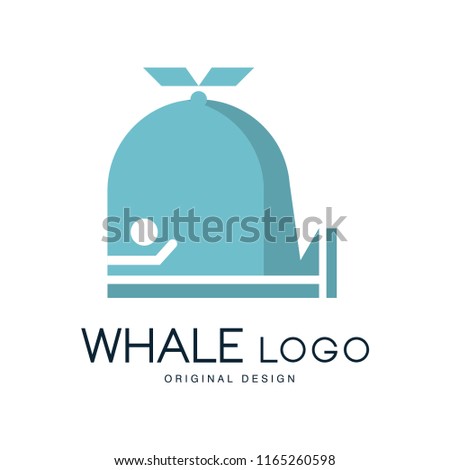 Whale logo original design, badge can be used for brand identity, travel agency, shipping company, seafood market, pool vector Illustration
