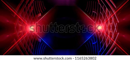 Abstract black background with neon lights, lines and lights.