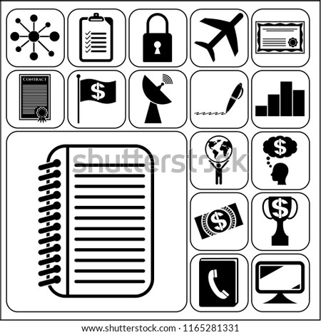 Set of 17 business high quality symbols or icons. Collection. Flat design. Vector Illustration.