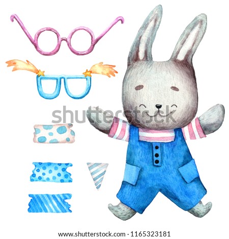 Watercolor rabbit set
