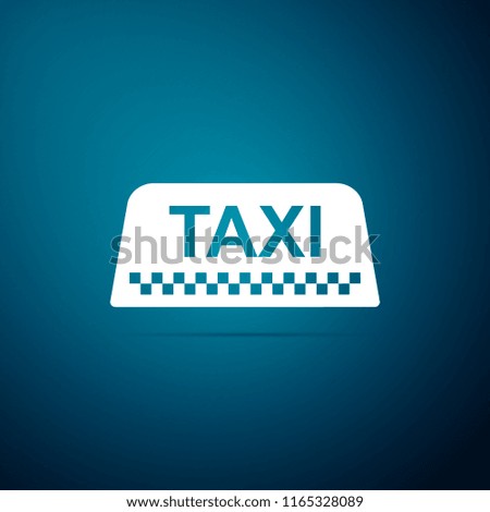 Taxi car roof sign icon isolated on blue background. Flat design. Vector Illustration