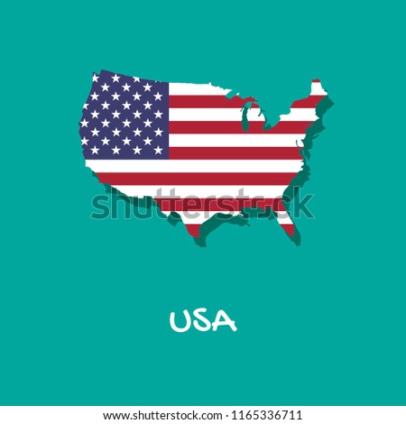 Vector map of USA painted in the colors of the flag. The country's borders with shadow. Isolated vector illustration.