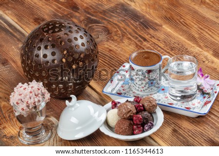 Turkish coffee, prayer concept. Eid adha greeting /Eid Concept.