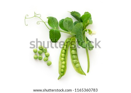 Isolated sweet green peas. Top view. White background.  Royalty-Free Stock Photo #1165360783