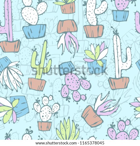 Cartoon seamless pattern with cactus.