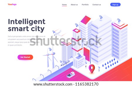Modern flat design isometric concept of Intelligent smart city for website and mobile website. Landing page template. Easy to edit and customize. Vector illustration