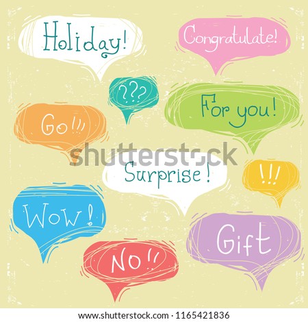 Set of color speech bubbles with text on old scratched paper