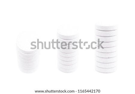 Drug tablet pills isolated over the white background , set of several different foreshortenings
