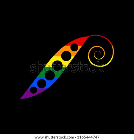 Eco food vegetables Pea sign. Vector. Icon with colors of LGBT flag at black background.
