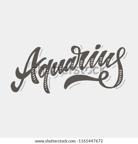 Aquarius lettering Calligraphy Brush Text horoscope Zodiac sign illustration