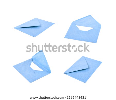 Closed and opened paper envelope isolated over the white background, each in two different foreshortenings
