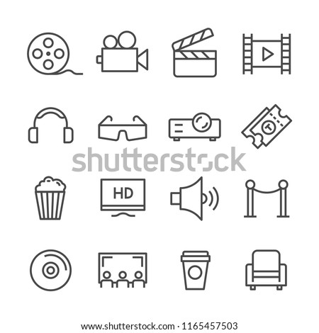 Set simple line icons related of cinema films  Royalty-Free Stock Photo #1165457503