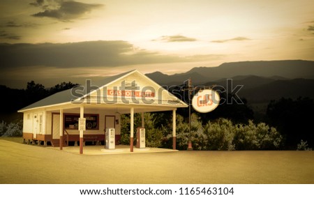 Vintage Style Retro Gas Station in Smoky Mountains USA Sign Was Changed to Say GAS Which Is More Generic
