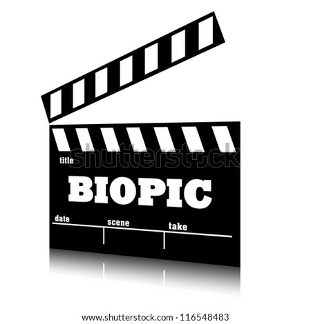 Clap film of cinema biopic genre, clapperboard text illustration.