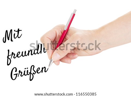 Hand with pen isolated on white background: yours truly