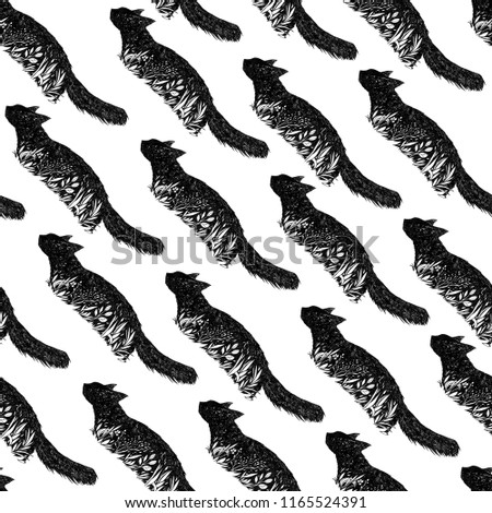 Seamless texture with Cat in a grass. Feline repeating pattern. Cute Cat background.