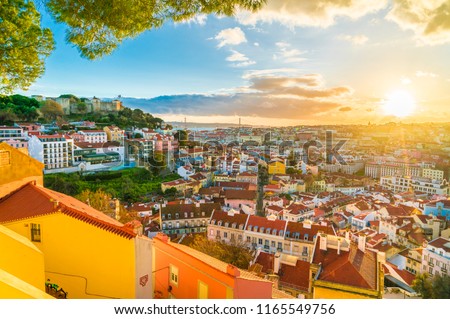 Panoramic view of Lisbon at sunset,  Portugal Royalty-Free Stock Photo #1165549756