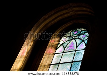the light through the stained glass window