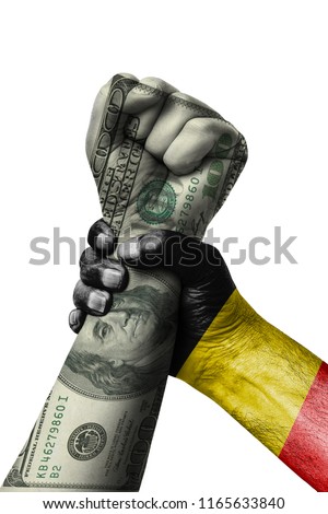 American Dollar vs Belgium flag, fist flag, country of Belgium