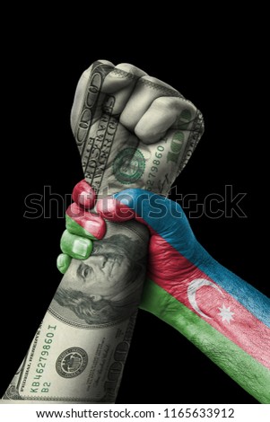 American Dollar vs Azerbaijan flag, fist flag, country of Azerbaijan