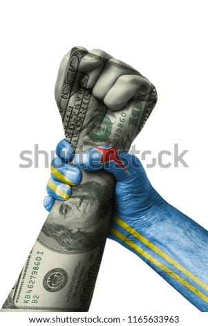 American Dollar vs Aruba flag, fist flag, country of Aruba
