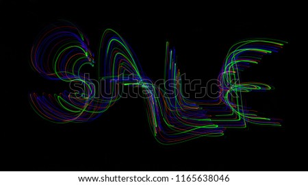 SALE - Written with Neon Colorful Light Trails.
A text handwriting light painting with multiple neon, vibrant glowing colours. Modern style text graphic on a black background. v4