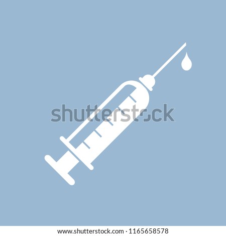 Syringe vector icon isolated on blue background
