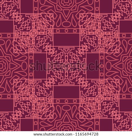 Seamless background.  Indian color background for fabric or paper. Abstract geometrical ethnic ornament with northern motifs. Vector texture.