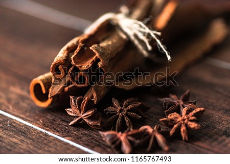 Cinnamon and star anise spice still photography
