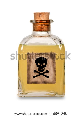 Glass bottle of poison on a white background Royalty-Free Stock Photo #116591248