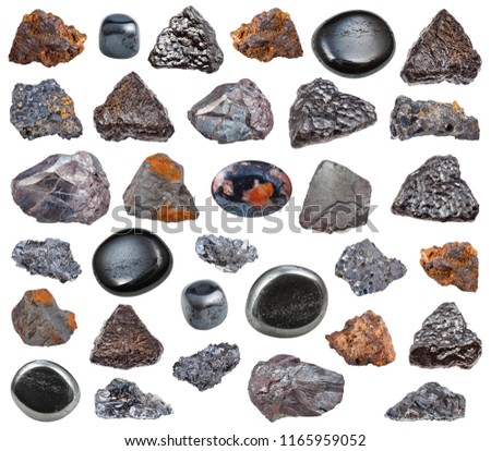 collection of various Hematite stones isolated on white background
